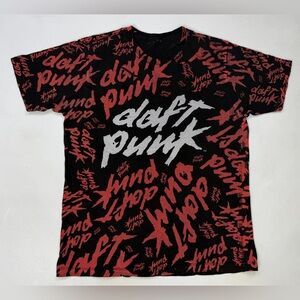 Daft Punk All Over Print Graphic T-Shirt Women Medium Black Music Rare